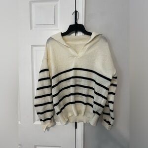 Trendy white striped sweater
